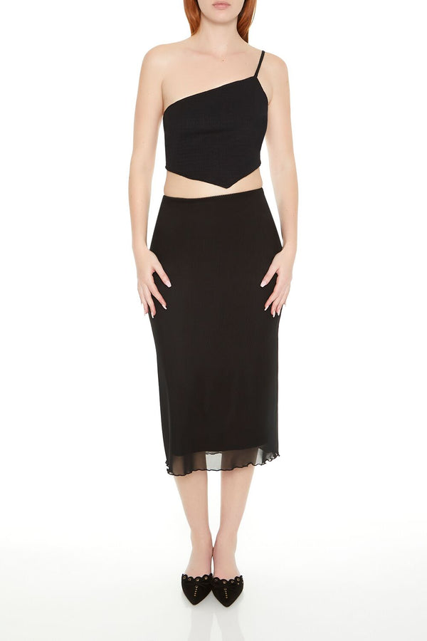 Forever21 Textured One-Shoulder Crop Top BLACK