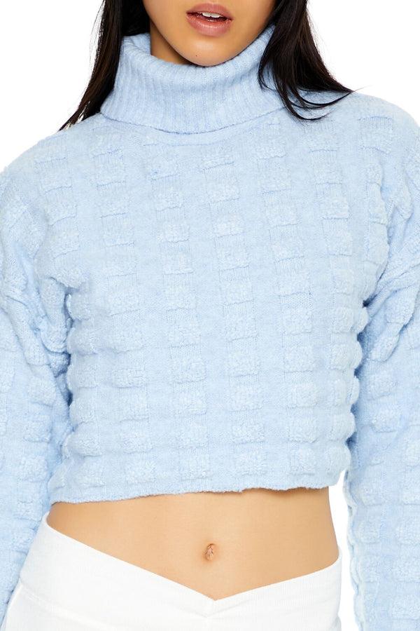 Forever21 Textured Turtleneck Sweater LIGHT BLUE