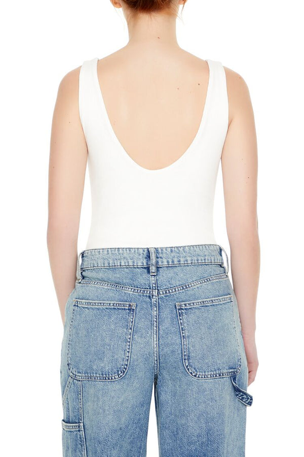 Forever21 Textured V-Back Tank Bodysuit WHITE