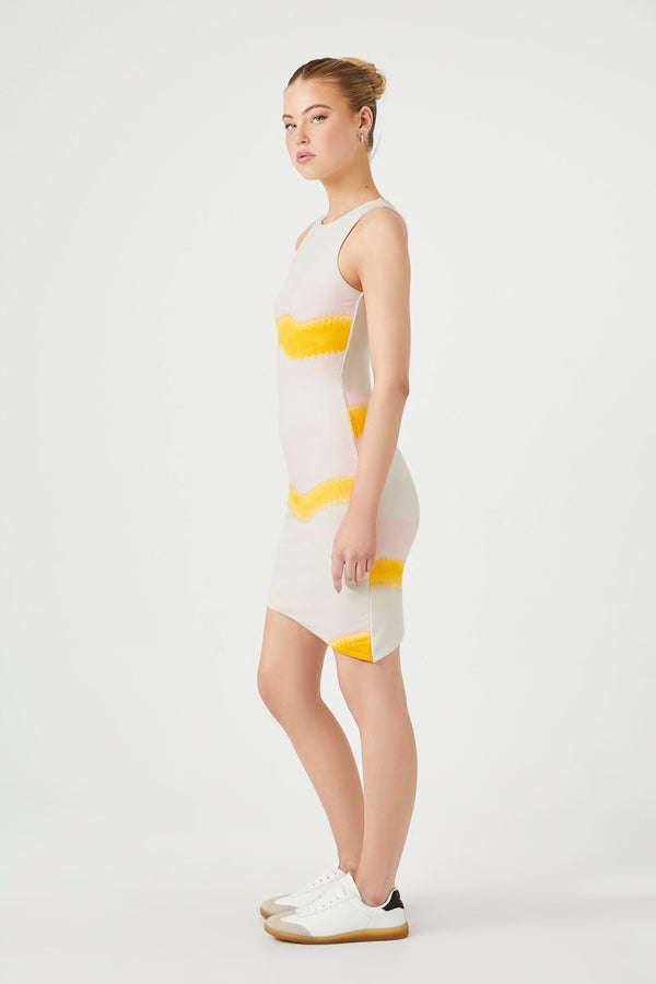 Forever21 Tie-Dye Striped Mini Dress YELLOW/MULTI