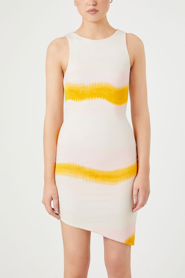 Forever21 Tie-Dye Striped Mini Dress YELLOW/MULTI