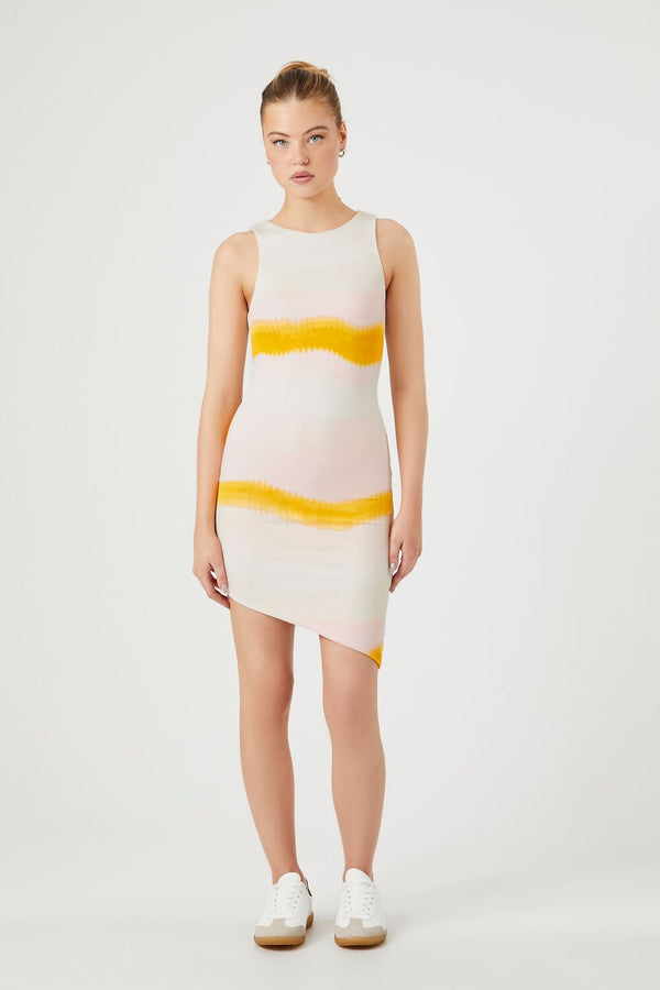 Forever21 Tie-Dye Striped Mini Dress YELLOW/MULTI