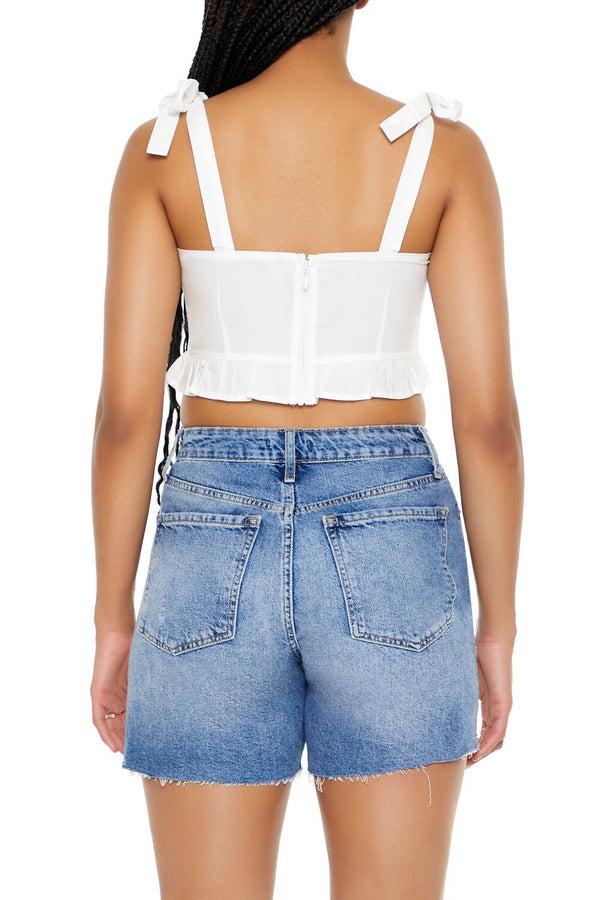 Forever21 Tie-Strap Flounce Crop Top WHITE