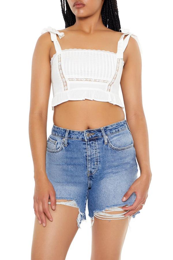 Forever21 Tie-Strap Flounce Crop Top WHITE
