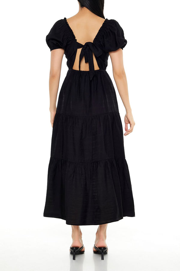 Forever21 Tiered Puff-Sleeve Maxi Dress BLACK