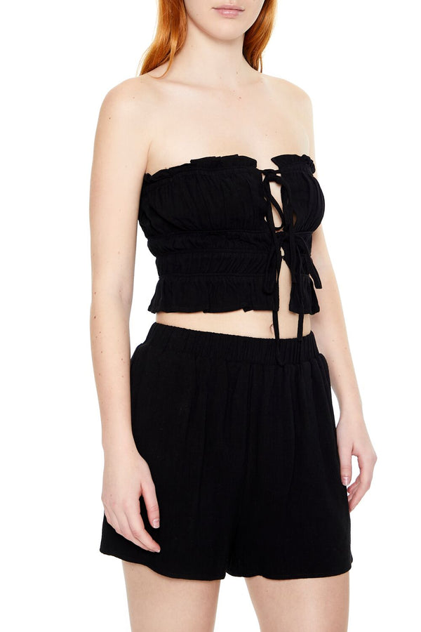 Forever21 Tiered Ruffle-Trim Tube Top BLACK