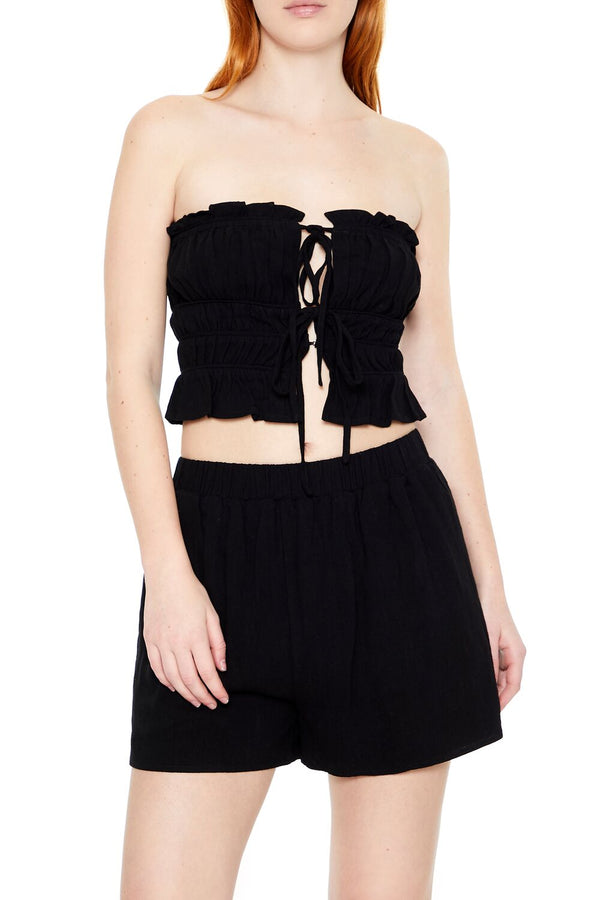 Forever21 Tiered Ruffle-Trim Tube Top BLACK