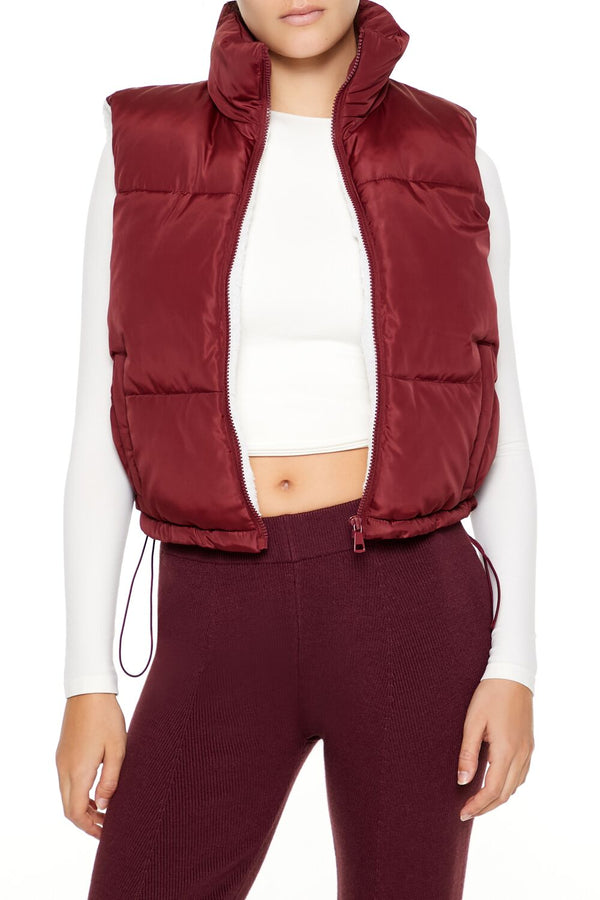 Forever21 Toggle Drawstring Cropped Vest RED