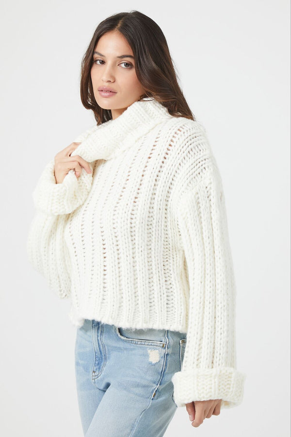 Forever21 Turtleneck Cropped Sweater VANILLA