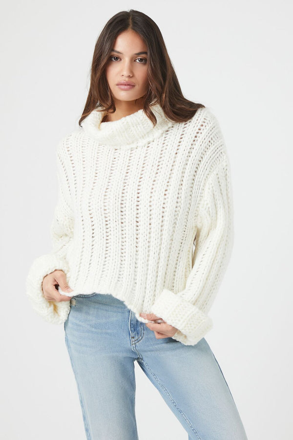 Forever21 Turtleneck Cropped Sweater VANILLA