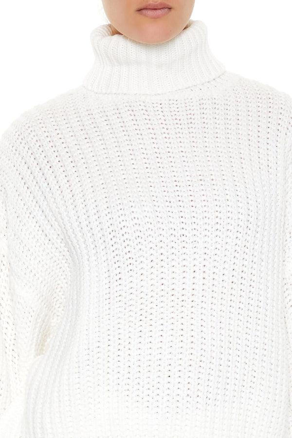 Forever21 Turtleneck Knit Sweater WHITE