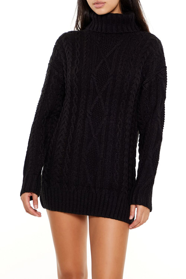 Forever21 Turtleneck Mini Sweater Dress BLACK