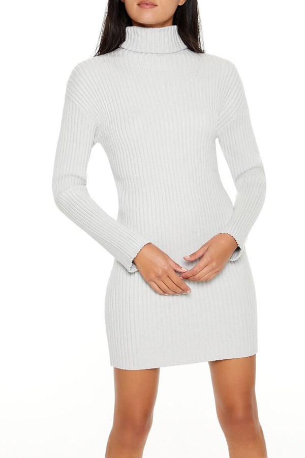 Forever21 Turtleneck Mini Sweater Dress LIGHT GREY