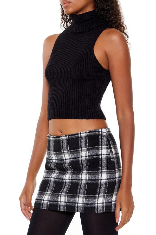 Forever21 Turtleneck Sweater-Knit Tank Top BLACK