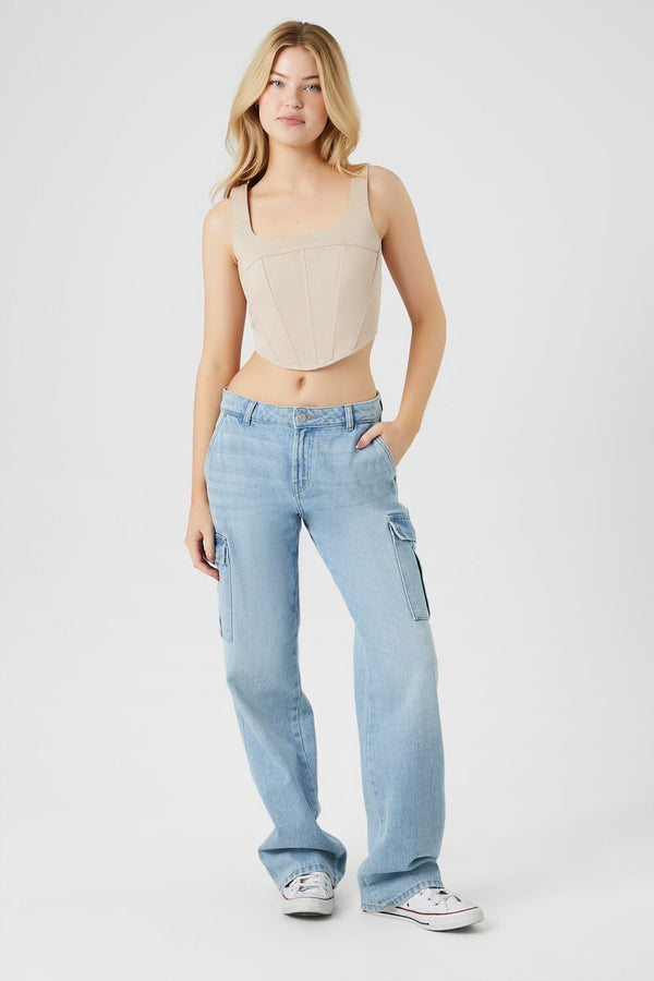 Forever21 Twill Corset Crop Top PINE BARK