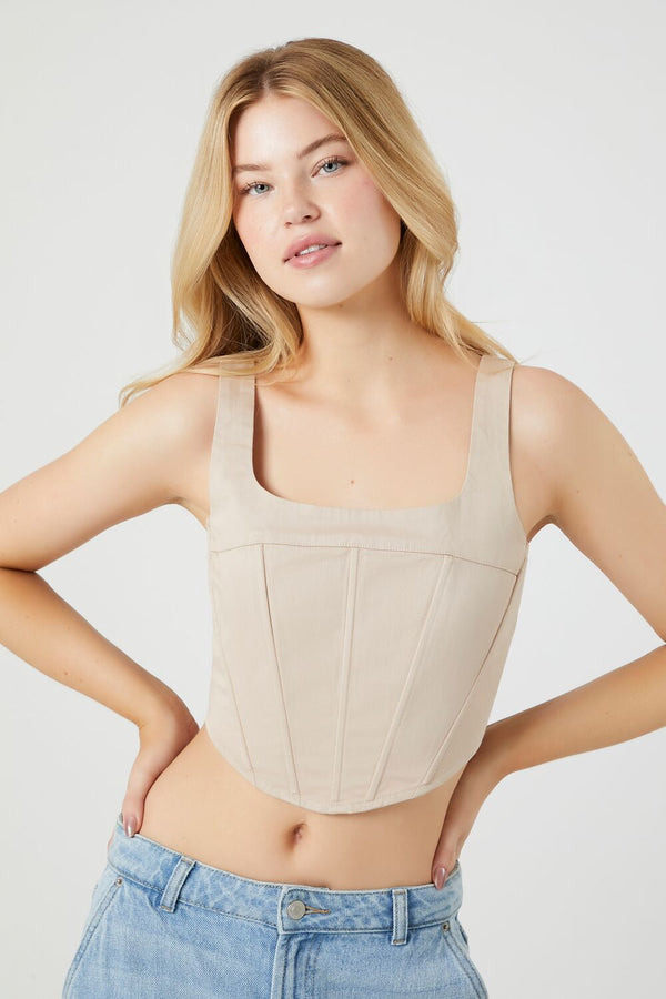 Forever21 Twill Corset Crop Top PINE BARK