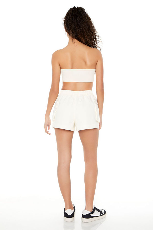 Forever21 Twill High-Rise Cargo Shorts CREAM