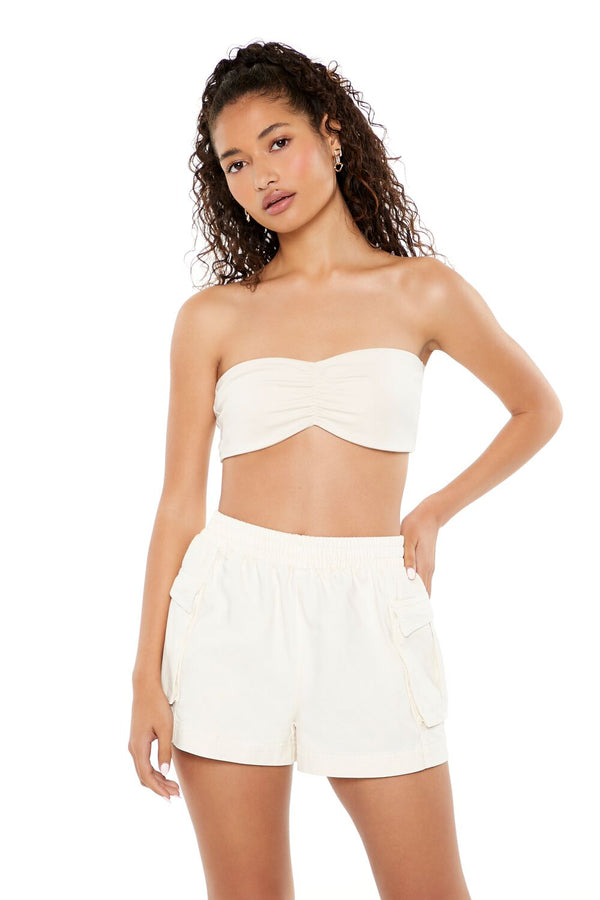 Forever21 Twill High-Rise Cargo Shorts CREAM