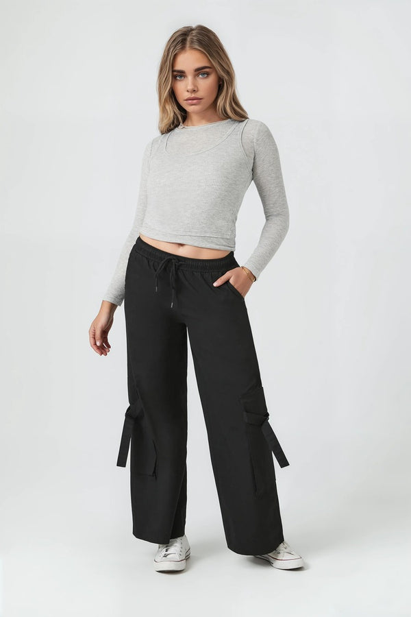 Forever21 Twill High-Rise Utility Pants Black