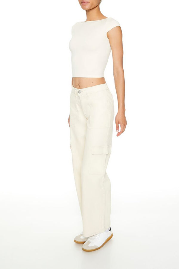 Forever21 Twill Low-Rise Cargo Pants CREAM