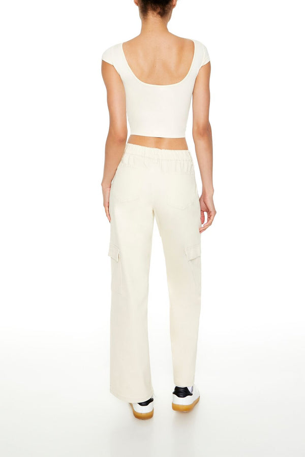 Forever21 Twill Low-Rise Cargo Pants CREAM