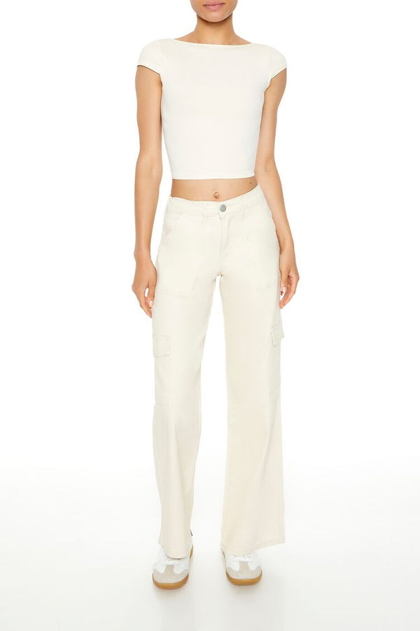 Forever21 Twill Low-Rise Cargo Pants CREAM
