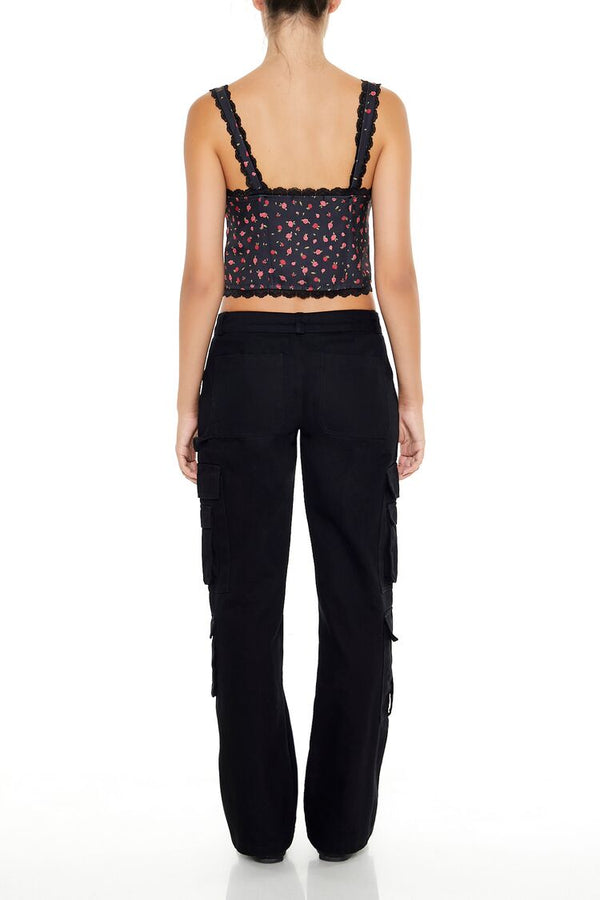 Forever21 Twill-Low-Rise Cargo Pants JET BLACK