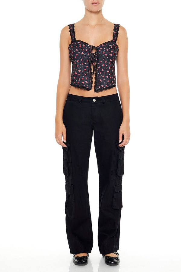 Forever21 Twill-Low-Rise Cargo Pants JET BLACK