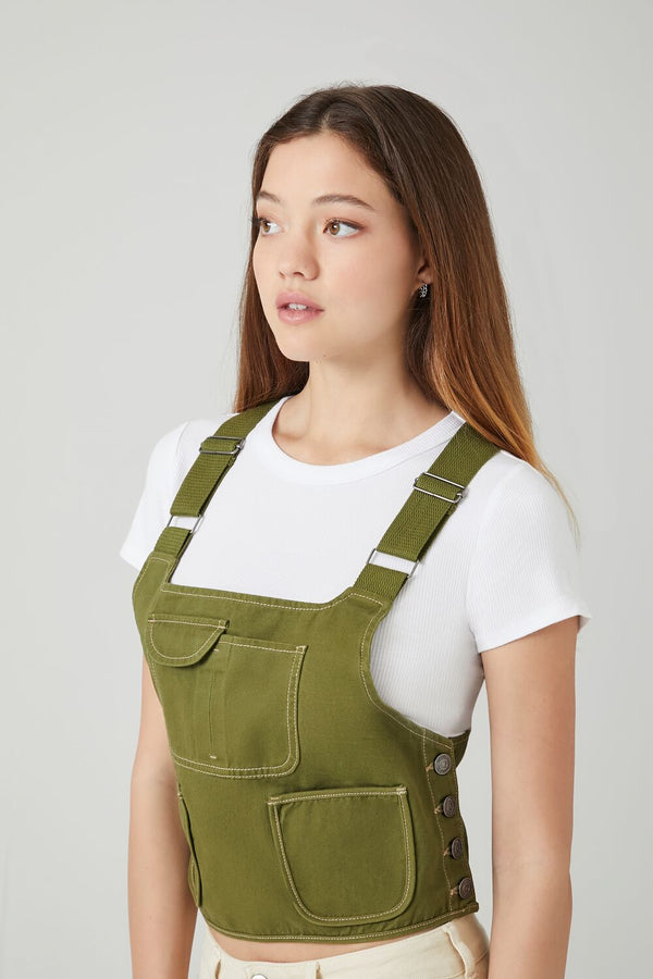 Forever21 Twill Overall Crop Top GREEN