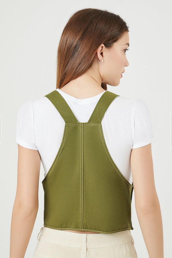 Forever21 Twill Overall Crop Top GREEN