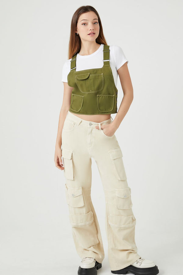 Forever21 Twill Overall Crop Top GREEN