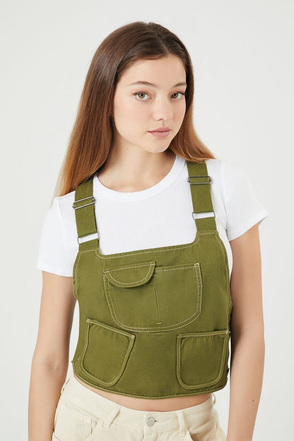 Forever21 Twill Overall Crop Top GREEN