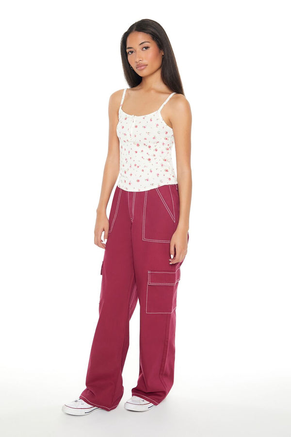 Forever21 Twill Straight Cargo Pants MAROON