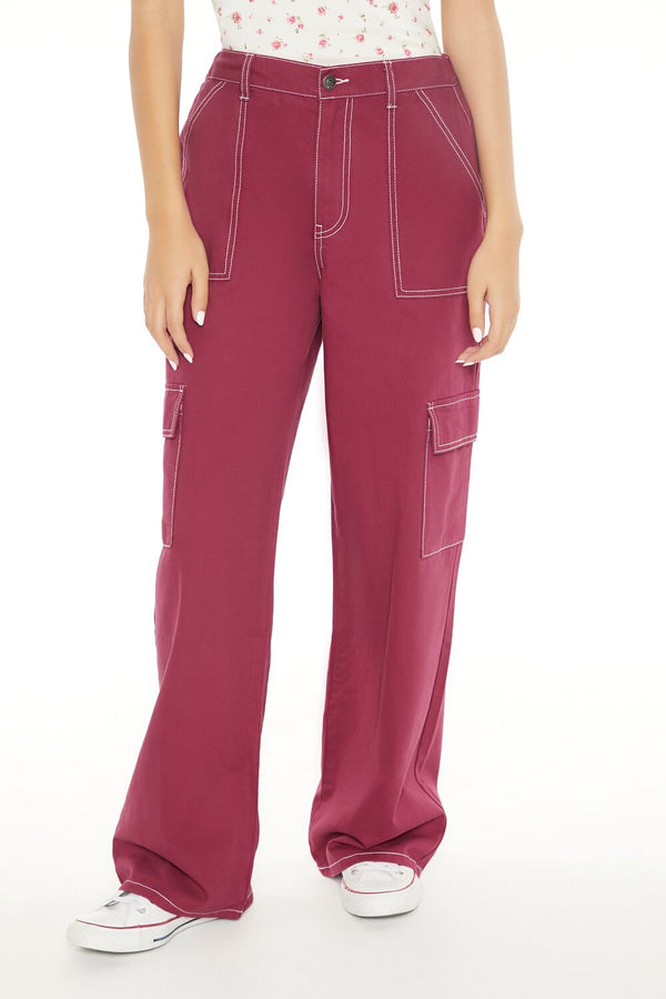 Forever21 Twill Straight Cargo Pants MAROON