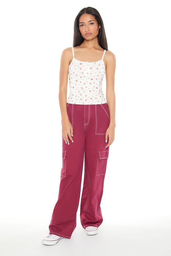 Forever21 Twill Straight Cargo Pants MAROON