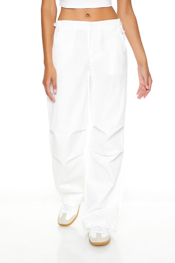 Forever21 Twill Toggle Drawstring Joggers WHITE