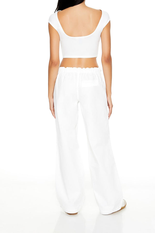Forever21 Twill Toggle Drawstring Joggers WHITE