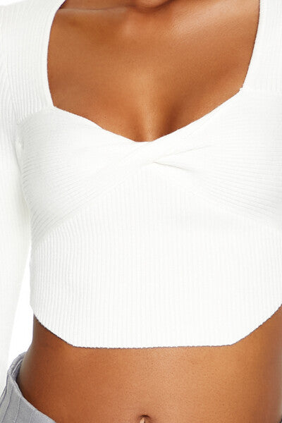 Forever21 Twisted Sweater-Knit Crop Top WHITE