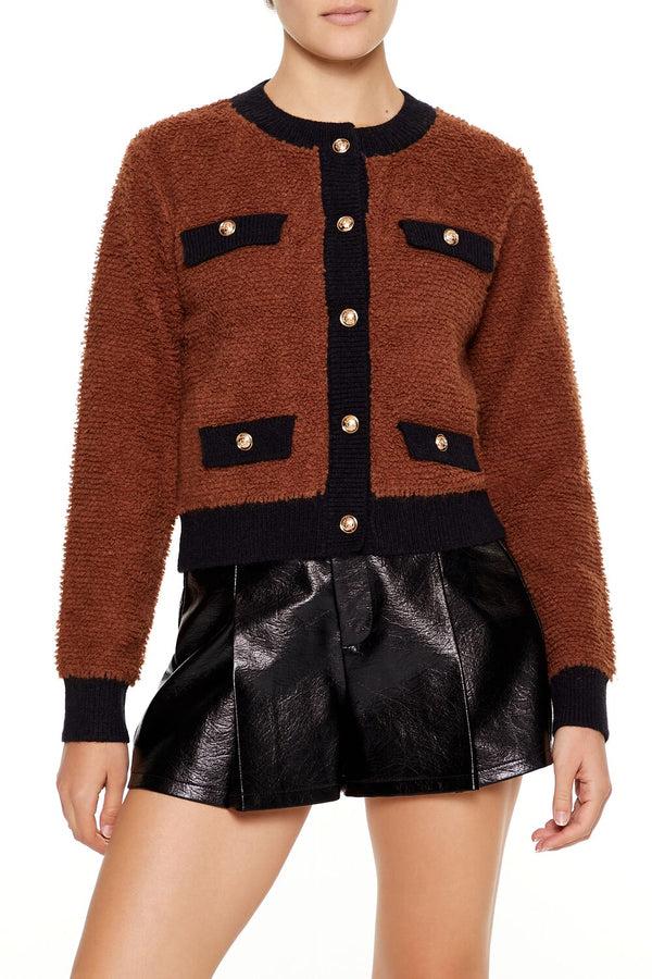 Forever21 Two-Tone Cardigan Sweater BROWN/MULTI