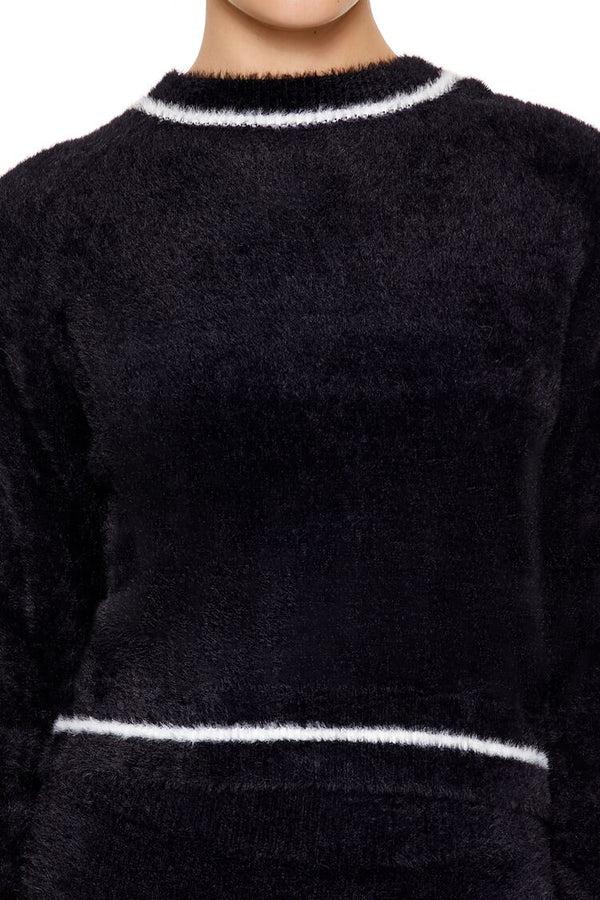 Forever21 Two-Tone Fuzzy Knit Sweater BLACK/WHITE