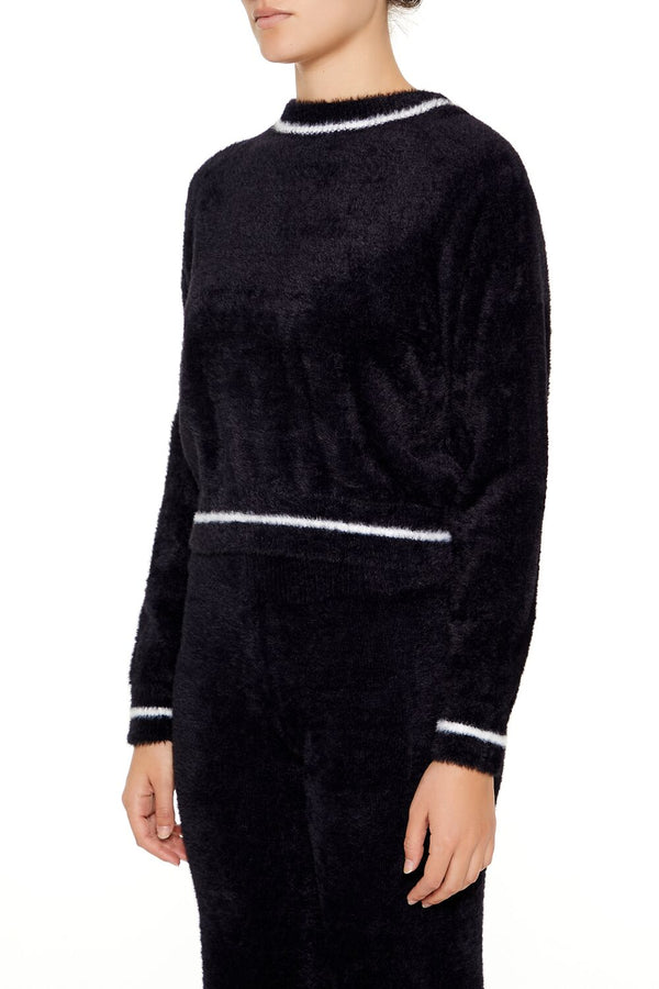 Forever21 Two-Tone Fuzzy Knit Sweater BLACK/WHITE