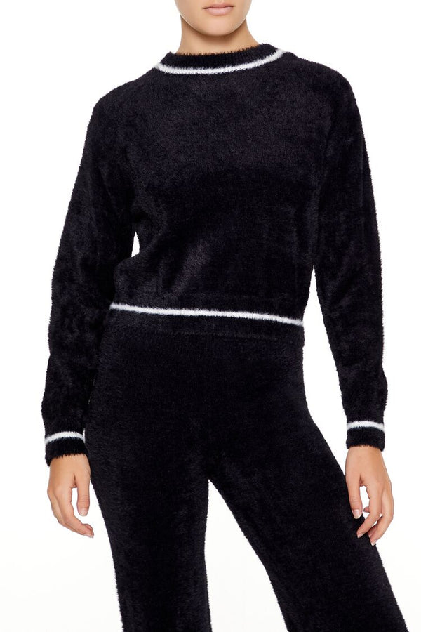 Forever21 Two-Tone Fuzzy Knit Sweater BLACK/WHITE
