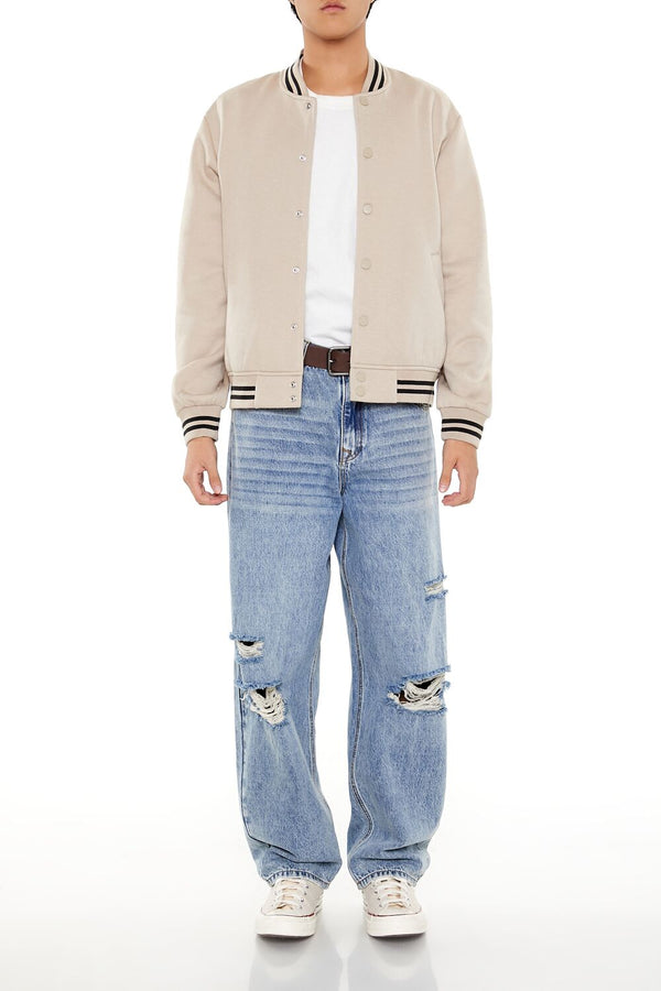 Forever21 Varsity-Striped Bomber Jacket TAUPE