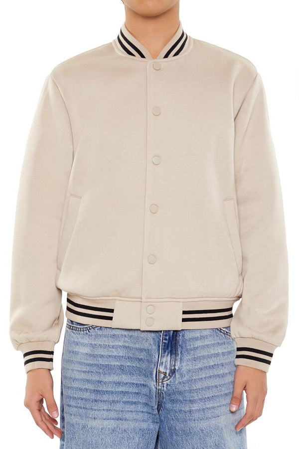 Forever21 Varsity-Striped Bomber Jacket TAUPE