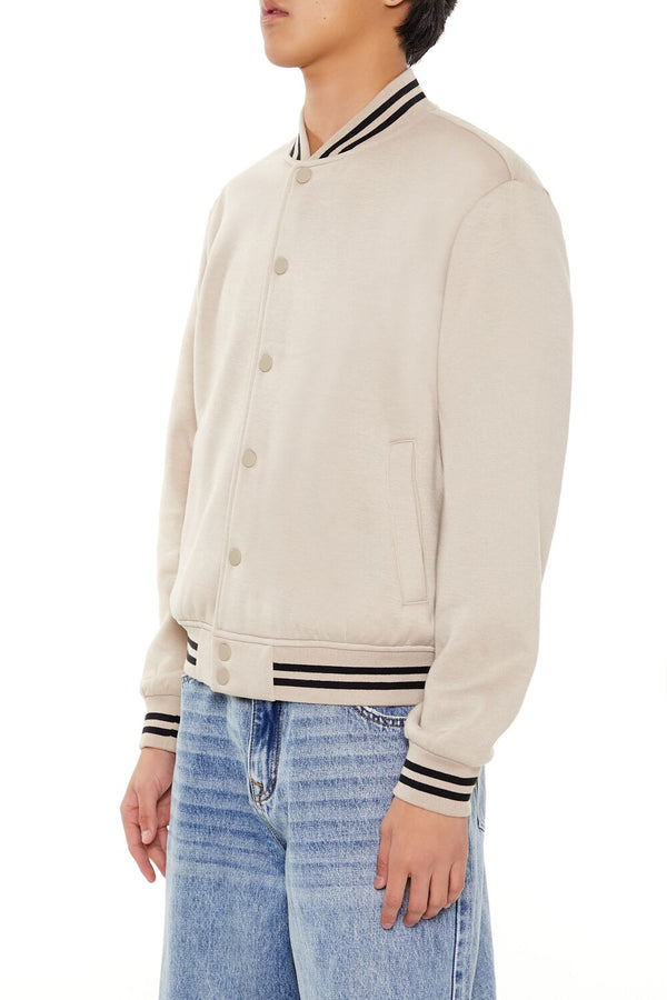 Forever21 Varsity-Striped Bomber Jacket TAUPE