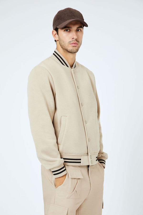 Forever21 Varsity-Striped Bomber Jacket TAUPE