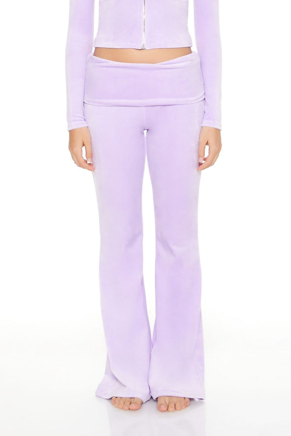 Forever21 Velour Foldover Flare Pants LAVENDER