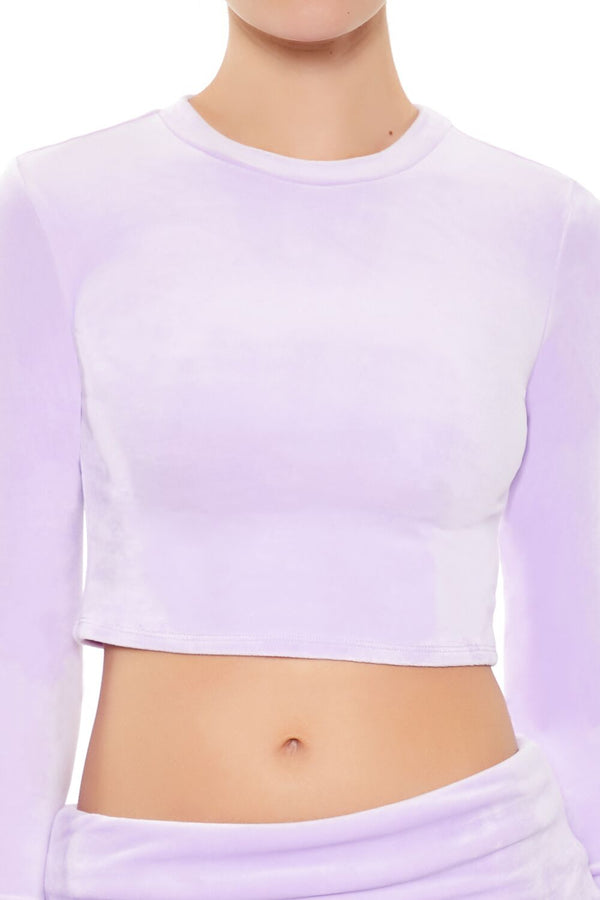 Forever21 Velour Long-Sleeve Crop Top LAVENDER
