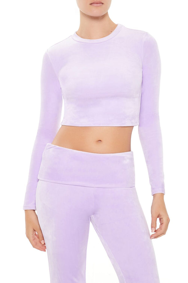 Forever21 Velour Long-Sleeve Crop Top LAVENDER