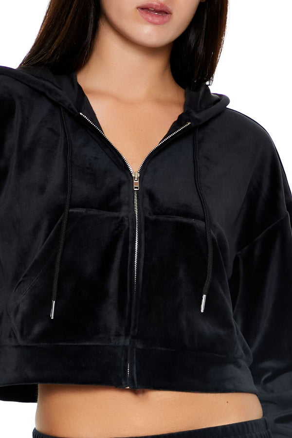 Forever21 Velour Zip-Up Hoodie BLACK